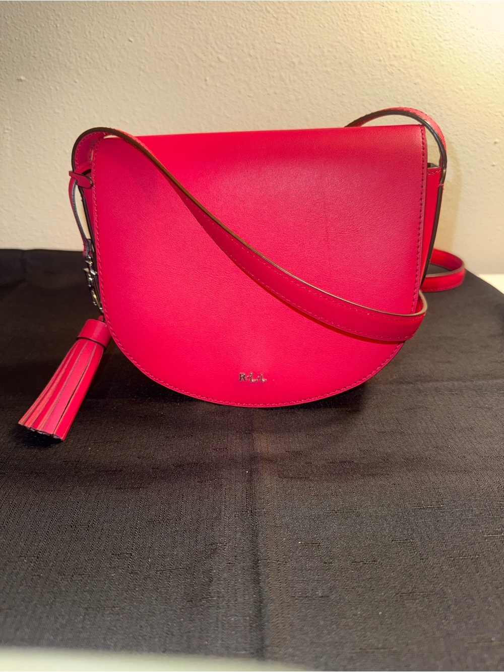 Ralph Lauren Hot Pink Leather Saddle Crossbody with Tassel